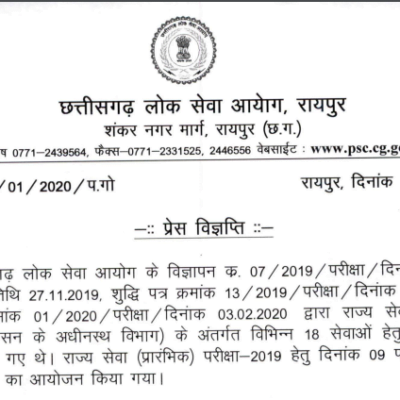 CGPSC State Police Service Prelims Result 2020