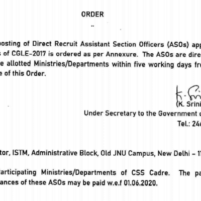 DOPT ASO Posting Allotment 2020