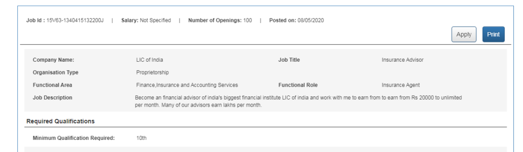 LIC India Recruitment 2020 - 100 Insurance Advisor Vacancies