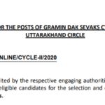 Uttarakhand Postal Circle Recruitment 2020