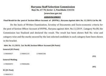HSSC Section Officer Account Final Result 2021