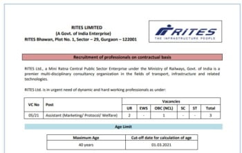 RITES Limited Recruitment 2021