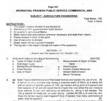 Arunachal Pradesh PSC AE Previous Year Papers