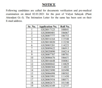 GSECL Vidyut Sahayak Result 2021