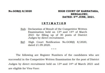 Karnataka High Court District Judge Result 2021
