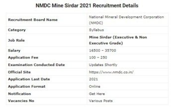 NMDC Mine Sirdar Syllabus 2021