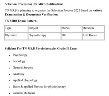 TN MRB Physiotherapist Grade II Syllabus 2021