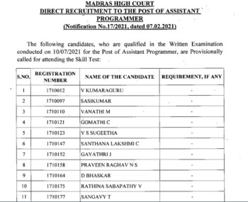 MHC Office Assistant Skill Test Hall Ticket 2021