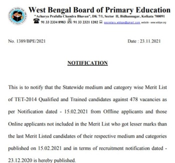 WB Primary Education Merit List 2021