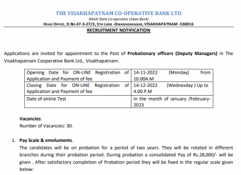 Visakhapatnam Cooperative Bank Recruitment 2022