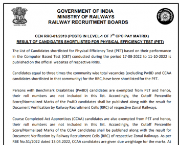 RRB Group D Result 2022