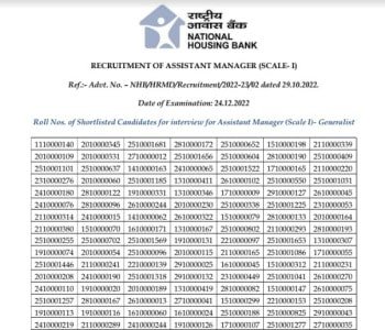 NHB Assistant Manager Result 2022