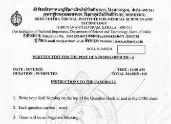 SCTIMST Staff Nurse Result 2023