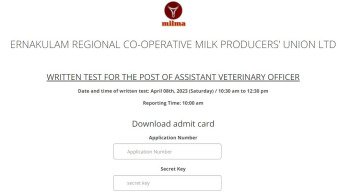 MILMA ERCMPU Assistant Veterinary Officer Hall Ticket 2023