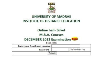 Madras University IDE Hall Ticket 2023