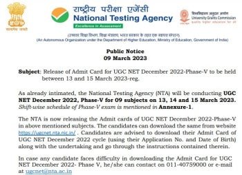 UGC NET Phase 5 Admit Card 2023
