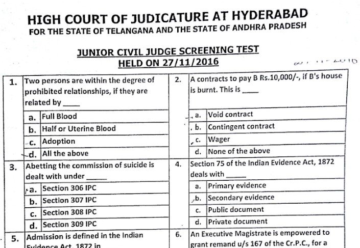 AP High Court Civil Judge Previous Year Papers