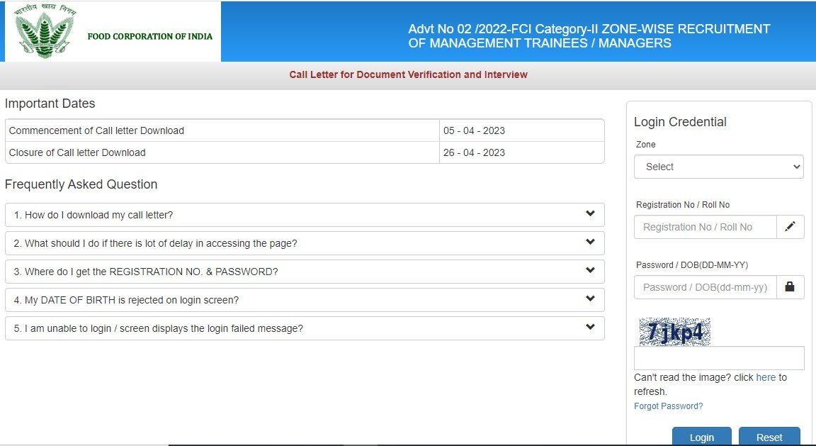 FCI Manager Interview Call Letter 2023