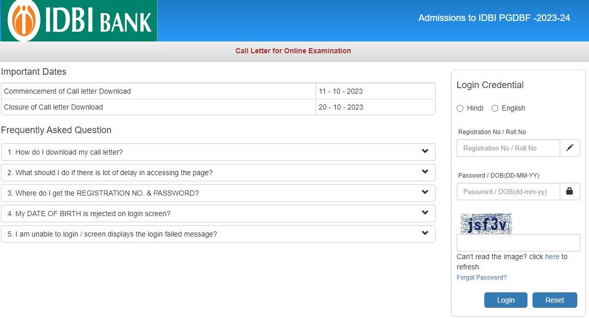 IDBI Junior Assistant Manager Admit Card 2023