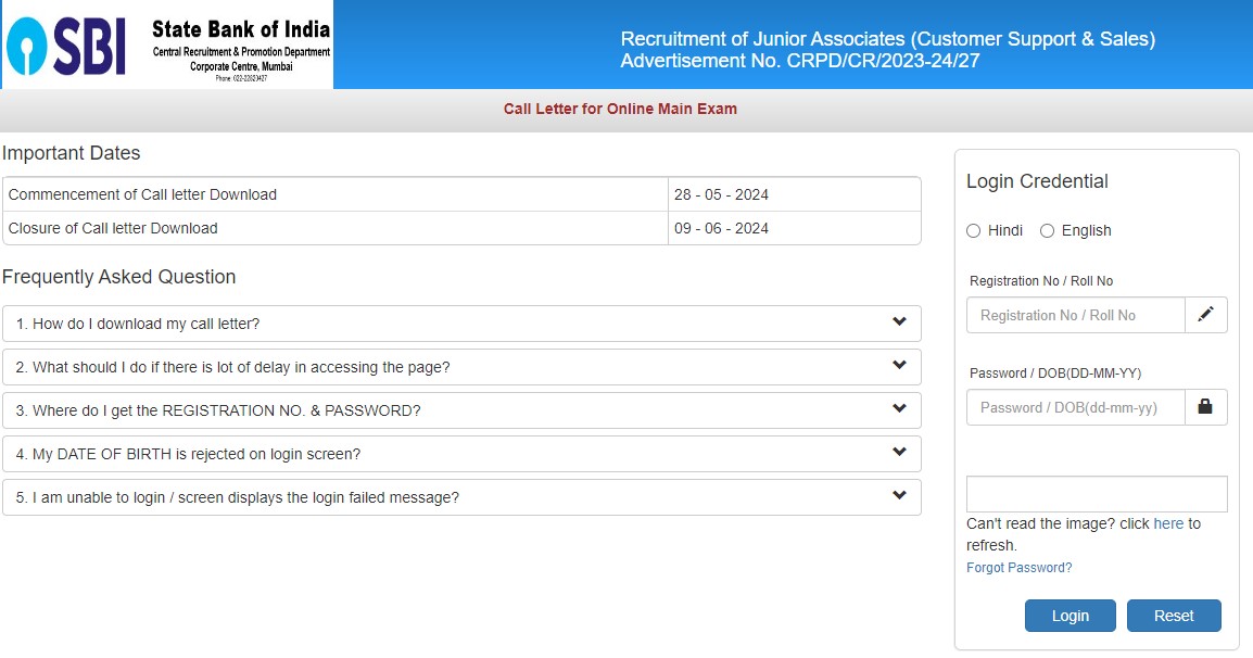 SBI Clerk Mains Admit Card 2024