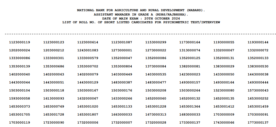 NABARD Grade A Mains Result 2024